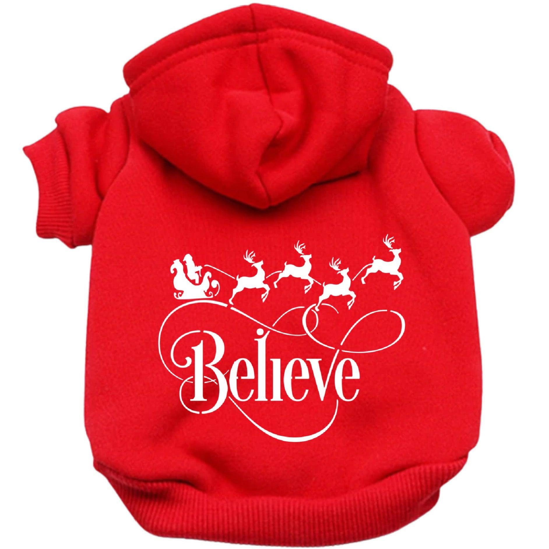 Believe Santa Sleigh Dog Hoodie-Dog Hoodie-TheHonestDog