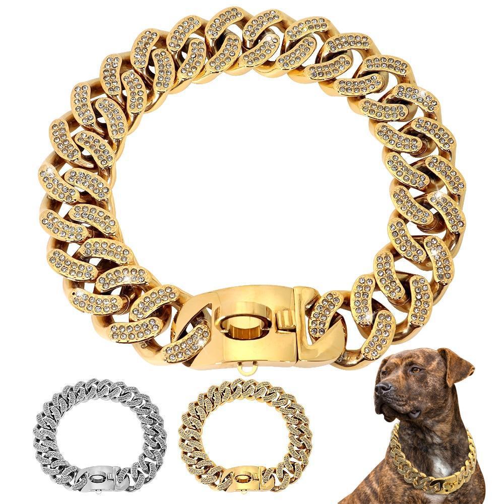 Gold or Silver Stainless Steel Rhinestone Dog Chain-The Honest Dog-TheHonestDog