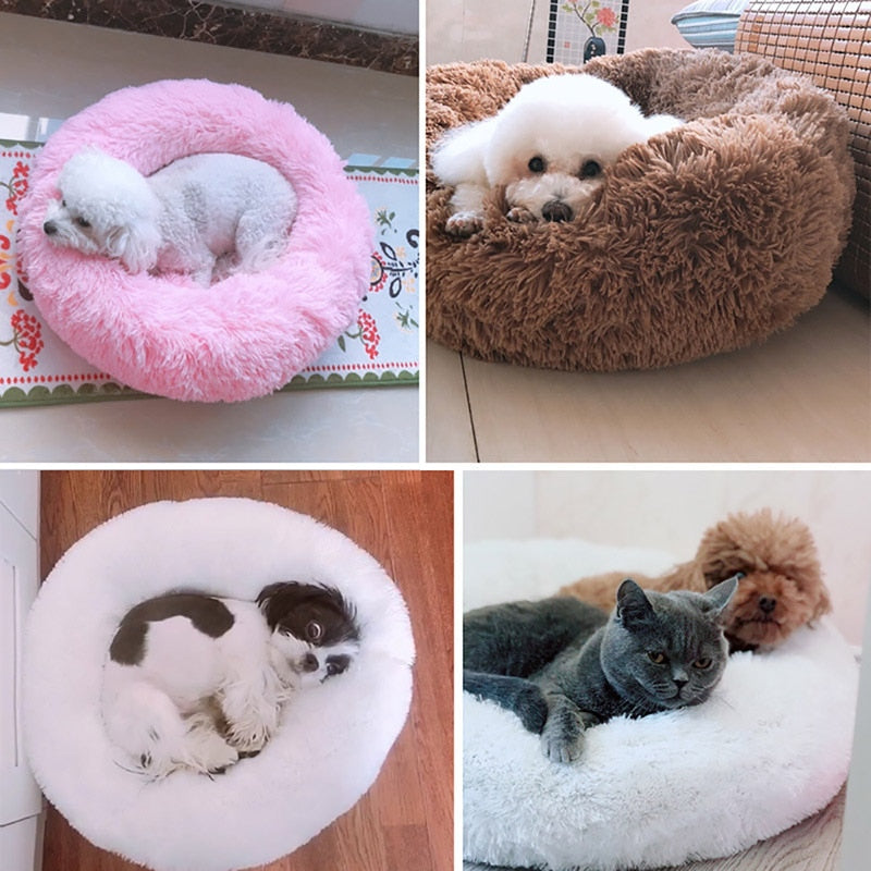 Long Plush Round Pet Bed-Dog Bed-TheHonestDog