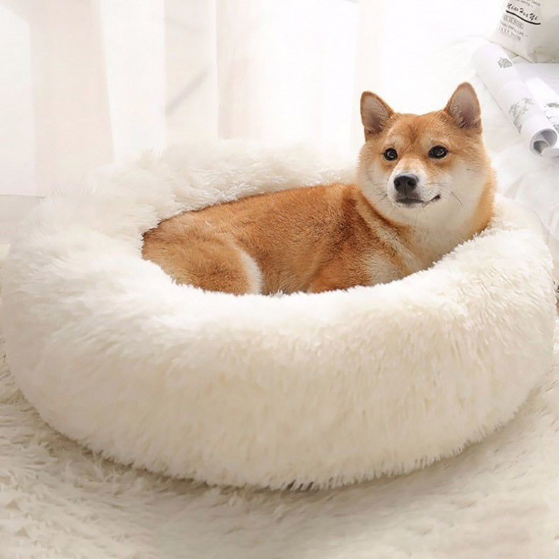 Long Plush Round Pet Bed-Dog Bed-TheHonestDog