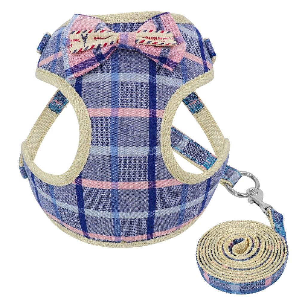 Plaid Mesh Dog Harness with Bowtie and Leash-The Honest Dog-TheHonestDog